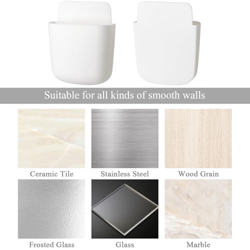 noonebutyou 3 Pcs Remote Control Holder Wall Mount Self Adhesive Remote Case Hole-Free Storage Organizer Wall Pencil Holder Phone Charging for Home Office School(White) - color: White
