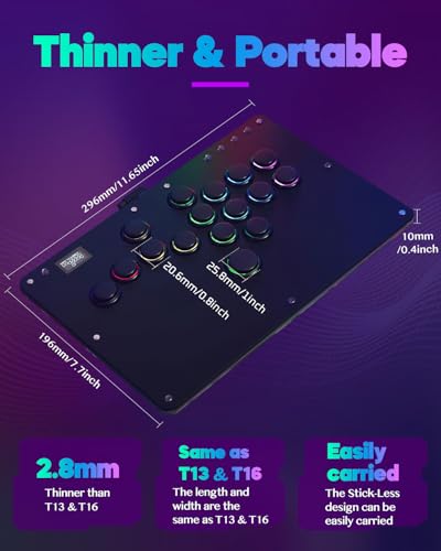 Haute42 Leverless Arcade Stick, Hot-Swap 16-Key Fighting Controller (Black) | Custom RGB & Turbo Functions & Hot Swap Supported, Compatible with PC/Ps3/Ps4/Switch/Steam - color: Black