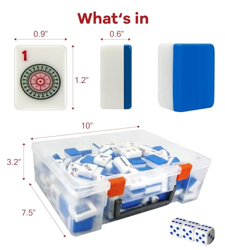 1.2" Mahjong Tiles Set with Carry Box, 166 American Mahjong Only (Blue) | mahjong tile set - color: Blue