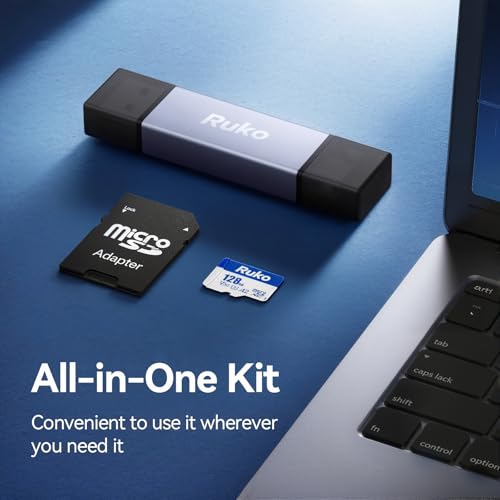 Ruko 128G Micro SD Card with Reader & Adapter, UHS-I, C10, A2, U3/V30, | Memory Card Speed Up to 100MB/s, 4K UHD, Long-Lasting TF Card for Camera, Smartphone, Drone, Gaming Console