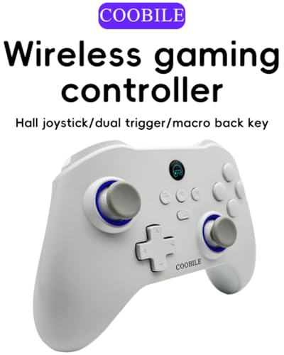 COOBILE Wireless Gaming Controller, Bluetooth Gamepad with Hall Joystick, hall trigger, Macro Back Key, no blind zones, support six-axis somatosensory,for iOS, Android, PC, Switch, Steam (white)