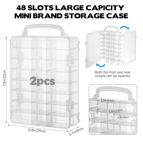 2 Pack 96-Slot Mini Brand Storage Cases, Clear Plastic Mini Brand Organizer Box with Adjustable Dividers, Portable Compartment Container for mi ni Toys and Collectibles (Case Only) - size: 2 pcs