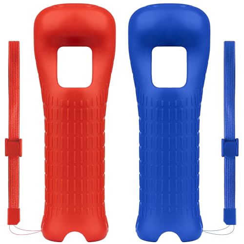 XiQiDianr 2 Packs Silicone Skin Case Cover with Wrist Strap Compatible with Nintendo Wii Remote Controller (Red+Blue) - color: Blue+Red