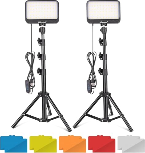 UBeesize LED Video Light Kit, 2Pcs Dimmable Continuous Portable Photography Lighting with Adjustable Tripod Stand & 5 Color Filters for Tabletop/Low-Angle Shooting, for Zoom, Game Streaming, YouTube - style: 10 Color Filters