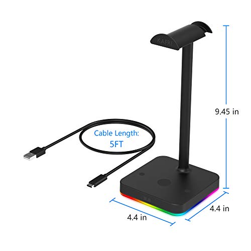 KAFRI RGB Headphone Stand with Wireless Charger Desk Gaming Headset Holder Hanger Rack with 10W/7.5W Fast Charge QI Wireless Charging Pad - Suitable for Gamer Desktop Table Game Earphone Accessories - color: 1.Black