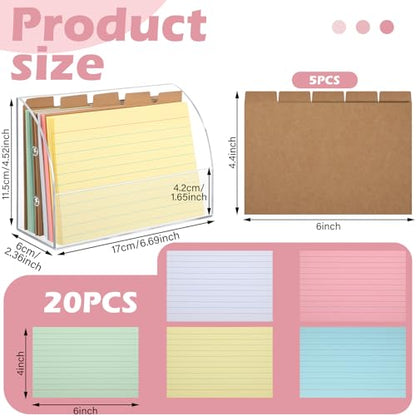 Affrolling Acrylic Index Card Box 4 x 6'' with 100 Pcs Indexcards 5 Pcs Kraft Divider Card Clear Index Holder Organizer Case for Office Business Desktop Recipe Notecard Storage Box Study Work