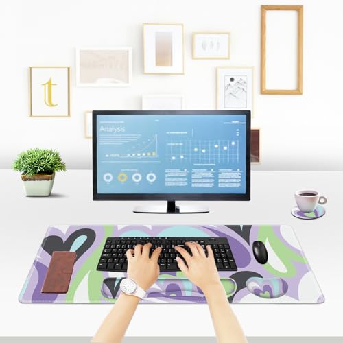 ToLuLu Extended Gaming Mouse Pad, Memory Foam Ergonomic Keyboard Mouse Wrist Rest Support Set, Large Desk Mat with Stitched Edges, Non-Slip Base Mousepad for Home Office Game Study, Purple Hearts - color: Purple Hearts