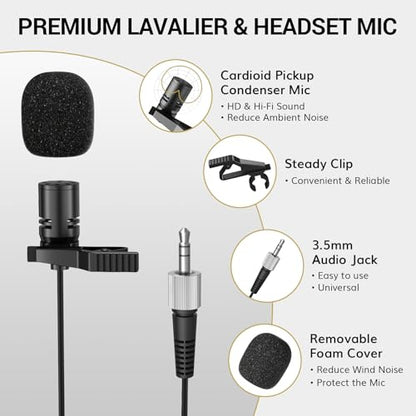 TONOR Wireless Microphones System with 8x12 Channels Headset/Lavalier Lapel Mics, Bodypack Transmitter, Receiver, 90 m/295ft UHF Range for Church Conference Performance Singing Karaoke PA Speaker - style: 8 Bodypack Mics