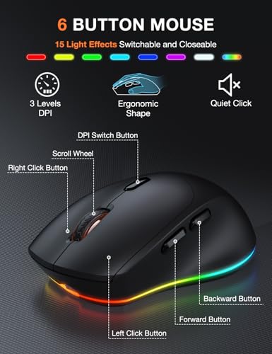 Wireless Keyboard and Mouse Combo - 9 Backlit Effects, 2.4GHz | Ergo Wrist Rest, Phone Holder, Full Size, Rechargeable, Sleep Mode, KM22 MAX Quiet Set for Computer, PC, Laptop, Mac, Windows - color: Classic Black