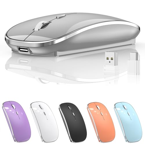 Halpilt Wireless Mouse Chargeable Portable Silent USB and Type-C Dual Mode Wireless Mouse 3 Adjustable DPI for Laptop, Mac, Android, PC (Q23S Grey) - color: Grey