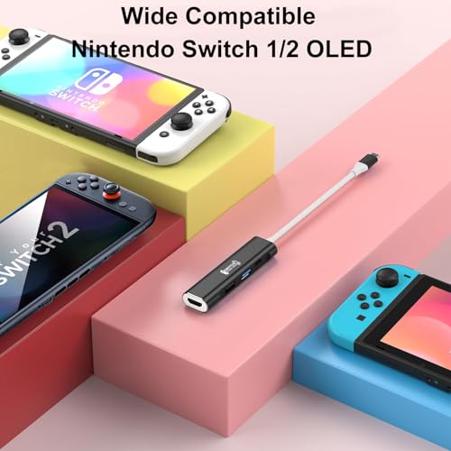 RREAKA TV Dock for Nintendo Switch 2 / Switch/Switch OLED, Portable Travel Dock Replacement with 4K@60Hz HDMI, PD 100W Charging, USB 3.0 - color: Black & White-2nd Version