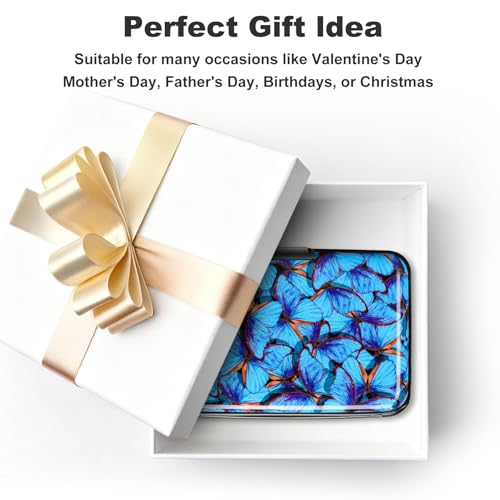 ELFISH RFID Blocking Credit Card Protector Aluminum ID Case Hard Shell Business Card Holders Metal Wallet for Men or Women (Blue Butterfly) - color: Blue Butterfly