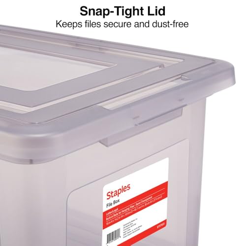 STAPLES File Box Plastic File Box Snap, Letter/Legal Size, Frost Gray, 4/Carton - color: Gray, size: 4 Pack, style: Box (Snap Lid)