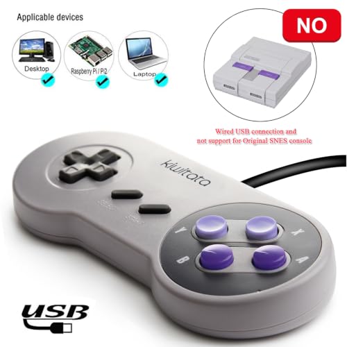 KIWITATA 2X Classic SNES USB Controller for PC Gamings, Retro SNES Wired USB Game Emulator Controller for Windows XP 7 8 11 Mac Raspberry Pi