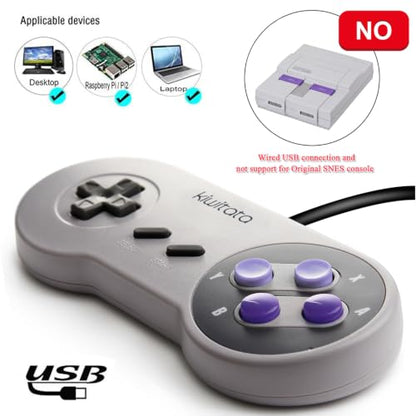 KIWITATA 2X Classic SNES USB Controller for PC Gamings, Retro SNES Wired USB Game Emulator Controller for Windows XP 7 8 11 Mac Raspberry Pi