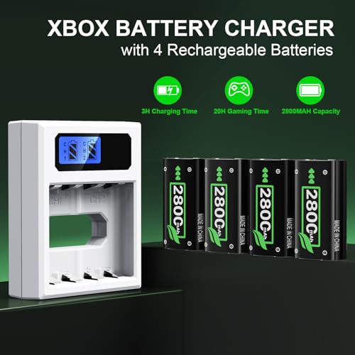 Battery Pack Charger for Xbox One, Equipped with 4 x 2800mAh Rechargeable Batteries and USB-C Charger Station,High Performance Battery Compatible with Xbox Series X|S, Xbox One S/X/Elite Controller