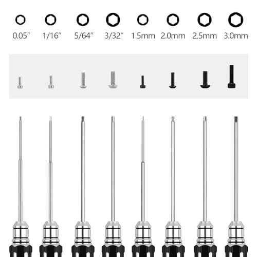 RC Tool Kit,Hex Screwdriver w/3/23",5/64",1/16",0.05",1.5/2.0/2.5/3.0mm | 8 Pcs Hexagon Allen Precision Screwdriver Set Compatible with Traxxas Arrma RC Cars RC Model Car Helicopter - color: Black