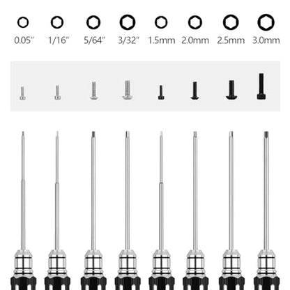 RC Tool Kit,Hex Screwdriver w/3/23",5/64",1/16",0.05",1.5/2.0/2.5/3.0mm | 8 Pcs Hexagon Allen Precision Screwdriver Set Compatible with Traxxas Arrma RC Cars RC Model Car Helicopter - color: Black