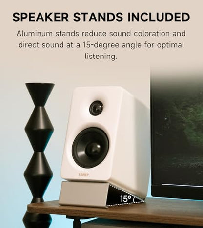 Edifier M60 Multimedia Speaker Bluetooth 5.3, 66W RMS, Hi-Res Audio & Hi-Res Wireless Audio, LDAC,3" Mid Bass & 1" Tweeter, USB-C & Aux Inputs, Compact Desktop Speaker - White - color: White