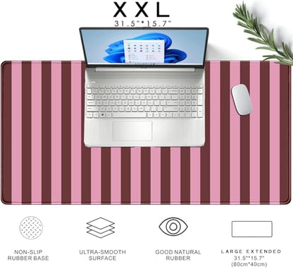 Pink and Burgundy Striped Desk Mat Cute Pastel XXL Large Gaming Mouse Pad Desk Pad Kawaii Cozy Aesthetic Keyboard Laptop Computer Mat - color: A7- Pink Burgundy