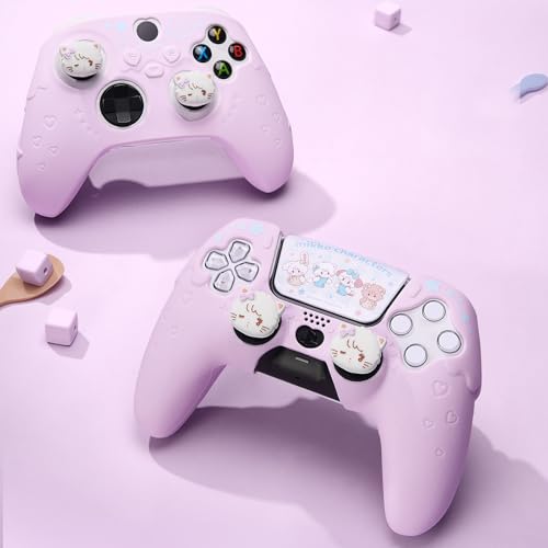 GeekShare Protective Skin Grips Set Compatible with Xbox Series X/S Controller, Sweet Purple Silicone Cover Case for Xbox Controller with 2 Thumb Grip Caps and 2 Stickers - Mikko