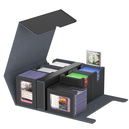 Gomyrod Card Deck Box with 4 Commander Display & Dice Tray (Black & Grey) | 7 In 1 MTG Commander Deck Box, Fits 240+ Toploader Cards, Removable Deck Case, Compatible for Magic/TCG/Sports/Baseball Cards - color: Black & Grey