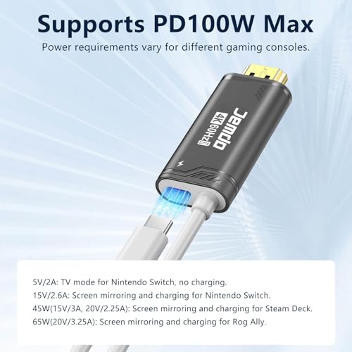 JEMDO Switch 2 Dock HDMI Cable,4K@60Hz 18Gbps,USB C to HDMI 2.0,100W PD Play While Charging,6.6 ft,Portable Travel TV Adapter Compatible with Nintendo Switch 2(Only Below V21.0.0)/2017/OLED - color: Black, style: 60