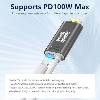 JEMDO Switch 2 Dock HDMI Cable,4K@60Hz 18Gbps,USB C to HDMI 2.0,100W PD Play While Charging,6.6 ft,Portable Travel TV Adapter Compatible with Nintendo Switch 2(Only Below V21.0.0)/2017/OLED - color: Black, style: 60