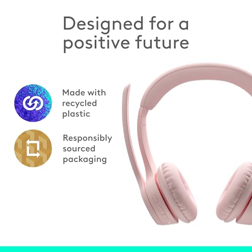 Logitech Zone 300 Wireless Bluetooth Headset with Noise-Canceling Microphone, Compatible with Windows, Mac, Chrome, Linux, iOS, iPadOS, Android – Rose - color: Rose