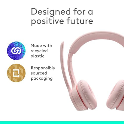 Logitech Zone 300 Wireless Bluetooth Headset with Noise-Canceling Microphone, Compatible with Windows, Mac, Chrome, Linux, iOS, iPadOS, Android – Rose - color: Rose