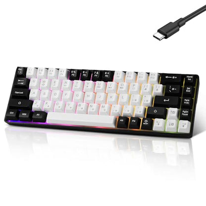 Guiheng Wired Portable 60% Mechanical Gaming Keyboard,RGB LED Backlit Compact 68 Keys Mini Wired Office Keyboard with Red Switch for Windows Laptop PC Mac - White - color: White and black
