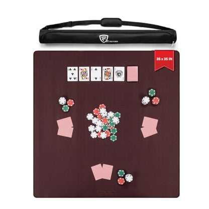 Board Game Mat 35"x35" Designed for 36 in Tables, Mahjong Mat with Carrying Bag, Neoprene Playmat, Table Cover for Board Games, Tile, Poker, RPG and Dominoes (Brown) - color: Brown