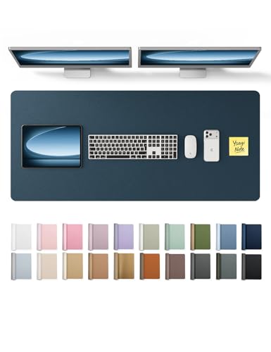 YSAGi Leather Desk Pad Protector, Office Desk Mat, Large Mouse Pad, Non-Slip PU Leather Desk Blotter, Laptop Desk Pad, Waterproof Desk Writing Pad for Office and Home (Dark Blue, 47" x 17") - color: Dark Blue, size: 47" x 17"