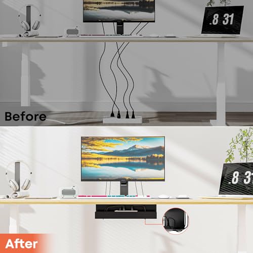 Cable Management Under Desk,17 inch Cable Management Tray | Power Strip Holder,Cord Organizer,Wire Management for Office and Home, Black