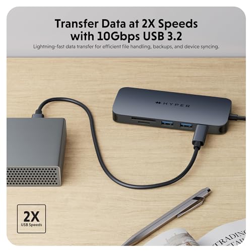 HyperDrive Next 8 Port USB C Hub for Mac, PC, and Chromebook with 4K60Hz HDMI, 2 USB-A, 10Gbps 140W Power Delivery, SD & microSD Card Reader, Ethernet Ports - size: 8 Port USB-C Hub with 2x USB-A