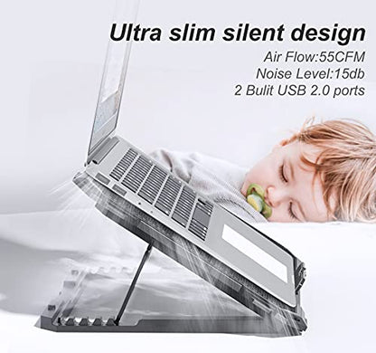 KYOLLY Upgrade Laptop Cooling Pad,Gaming Laptop Cooler with 5 Quiet Fans,2 USB Ports,5 Adjustable Stand Height,Blue LED Lights,for 15.6 Inch Laptops