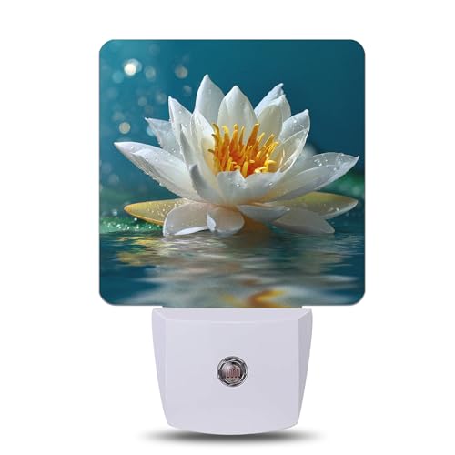 Beautiful White Lotus Flower Night Light Plug-into Wall, Nightlight with Dusk to Dawn Sensor, Energy Efficient Lamp for Bedroom/Bathroom/Kitchen/Hallway/Stairs - color: Beautiful White Lotus Flower