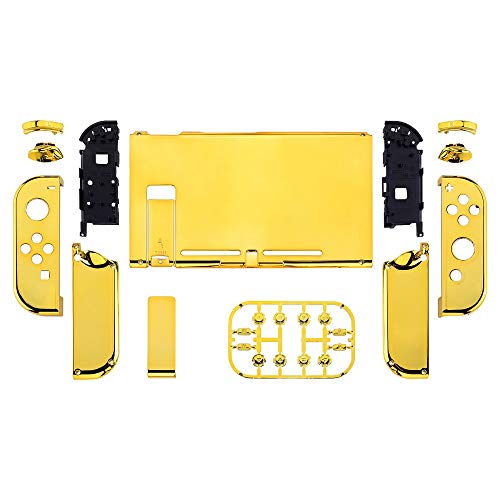 eXtremeRate DIY Replacement Shell Buttons for Nintendo Switch, Back Plate for Switch Console, Housing with Full Set Buttons for Joycon Handheld Controller - Chrome Gold [No Electronics Parts] - color: Chrome Gold