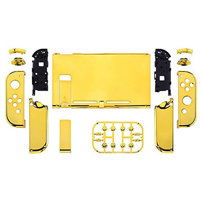 eXtremeRate DIY Replacement Shell Buttons for Nintendo Switch, Back Plate for Switch Console, Housing with Full Set Buttons for Joycon Handheld Controller - Chrome Gold [No Electronics Parts] - color: Chrome Gold