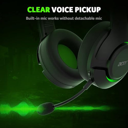 Acer Wireless Gaming Headset for Xbox Series X|S & Xbox One, Bluetooth 5.4 Headphones with Noise Canceling Mic, 3D Surround Sound, 40H Battery, Compatible with PC, PS5, Switch, Mac - Black Green
