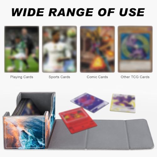 Magnetic Closure TCG Deck Box Portable Card Holder Trading Card Deck Box | PU Leather Collectible Card Case Game Trading Card Deck Box Storage Scratch Resistant Lining, Aerial Sunset Beach Ocean Wave - color: Aerial Sunset Beach Ocean Wave