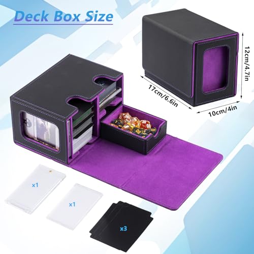 MTG Deck Box for Commander with Dice Tray,Designed for MTG Commander | Card Deck Box Fits 200+ Double Sleeved Cards,Card Storage Box with 3 Dividers 2 card holder - color: Purple