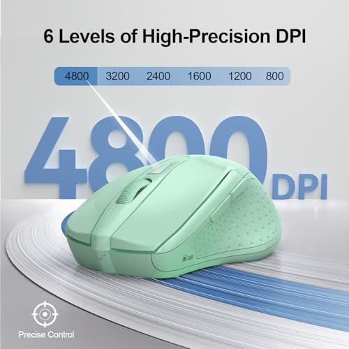 TECKNET Wireless Mouse, BT 5.0/2.4G, Silent 4800 DPI 6 Buttons, Green | Bluetooth 5.0/3.0 & USB A, 2-Device Easy Switch, Wide OS Compatible, 6-DPI, Ergonomic for S/M Hands, Extended Battery - color: Green