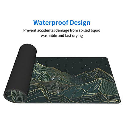Golden Mountain Line Moon Landscape Gaming Mouse Pad XL Extended Large Mousepad with Nonslip Rubber Base Stitched Edges Laptop Computer Keyboard Desk Mat for Office Home Gamer - color: Mountain Moon, size: 31.5" x 11.8"