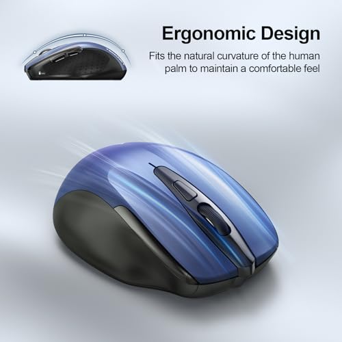 TECKNET Wireless Mouse, BT 5.0/2.4G, Silent 4800 DPI 6 Buttons, Blue | Bluetooth 5.0/3.0 & USB A, 2-Device Easy Switch, Wide OS Compatible, 6-DPI, Ergonomic for S/M Hands, Extended Battery - color: Blue