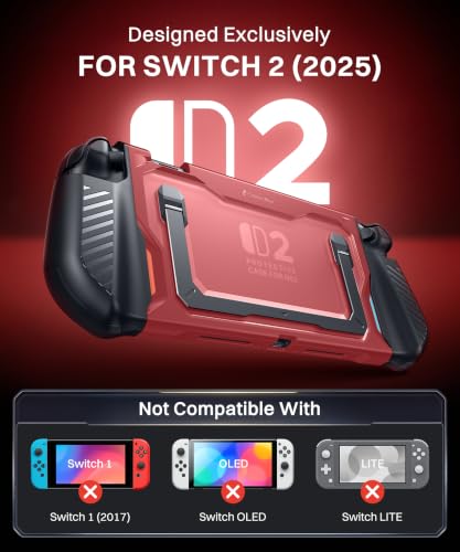 GolbinBox Hard Shell Case for Nintendo Switch 2 with Kickstand, Red | Magnetic split design, aluminum stand, military grade protection, detachable Joy-Con covers, for travel and commuting - color: Red