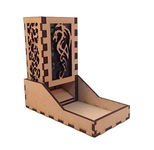 Dragon Mini Dice Tower v4 Green Acrylic Window Laser Cut MDF Unique Gift