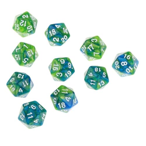 10 Pieces Polyhedral Dice Set D20 Dice 20mm Acrylic 20 Sided Game Dice for Dungeons and Dragons RPG MTG DND Dice Table Games (Blue Green) - color: Blue Green