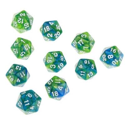 10 Pieces Polyhedral Dice Set D20 Dice 20mm Acrylic 20 Sided Game Dice for Dungeons and Dragons RPG MTG DND Dice Table Games (Blue Green) - color: Blue Green