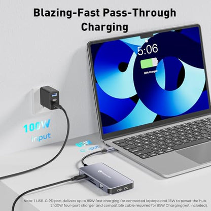 Reborn Docking Station Dual Monitor Adapter, Laptop Docking Station 3 Monitors Triple Display USBC Hub Dongle to 4K60Hz HDMI+DP,1Gbps Ethernet,100W PD,USB C Data,Card Reader,for Dell,HP,Lenovo,Surface
